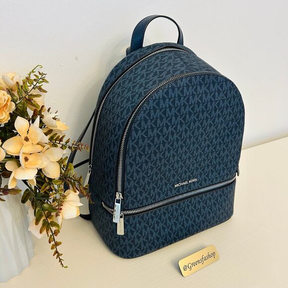 Michael Kors Rhea Medium Signature Logo Backpack Admiral - Picture 3 of 9